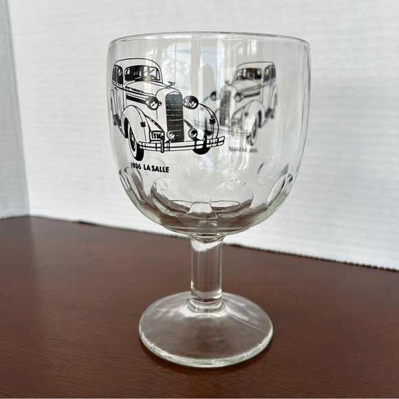 Vintage  "1936 La Salle" Thumbprint Stemmed Goblets Set of 2 Classic Car Barware - Picture 12 of 12